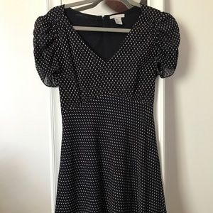 Navy blue polka dot midi dress
